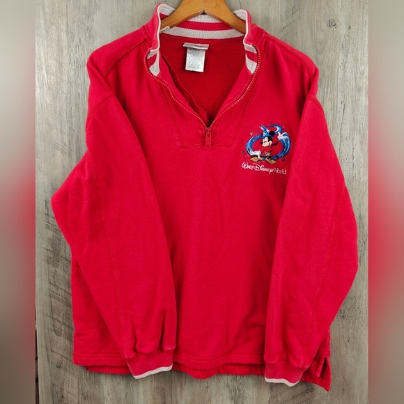 Disney - Red Walt Disney World Mickey 1/4 Zip Sweatshirt 1990s Medium - Picture 1 of 7